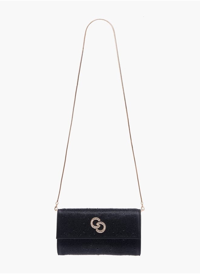 Celeste Women Embellished Crossbody Bag with Chain Strap and Magnetic Button Closure  - Image 2