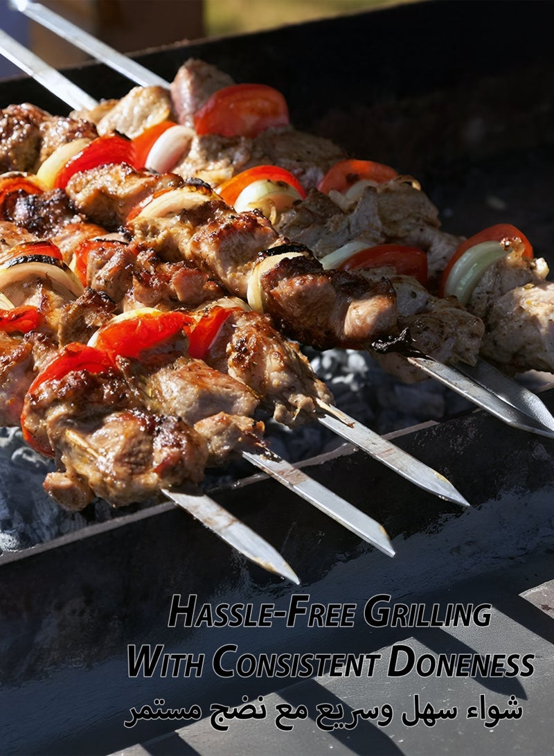 Toshionics 6 PCS Stainless Steel BBQ Skewers Set – Flat & Twisted Reusable Kebab Sticks with Heat-Insulated Handle & Hanging Loop – Heavy Duty Meat & Vegetable Grill Skewers for BBQ, Camping, Picnic and Party  – 59 cm long × 10 mm thick - Image 4