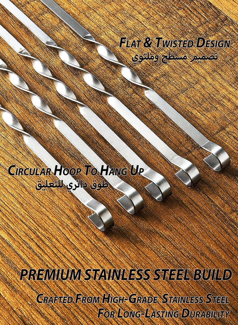 Toshionics 6 PCS Stainless Steel BBQ Skewers Set – Flat & Twisted Reusable Kebab Sticks with Heat-Insulated Handle & Hanging Loop – Heavy Duty Meat & Vegetable Grill Skewers for BBQ, Camping, Picnic and Party  – 59 cm long × 10 mm thick - Image 5
