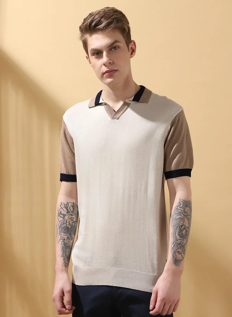 Men's Marshmallow 100% Cotton Colour Blocked Regular Fit T-Shirt