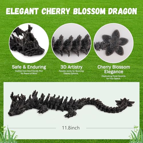 Outgoto 3D Printed Cherry Blossom Dragon 118in Realistic Articulated Dragon Fidget Toy Desk Dcor and Collectible Obsidian Bloom - Image 5
