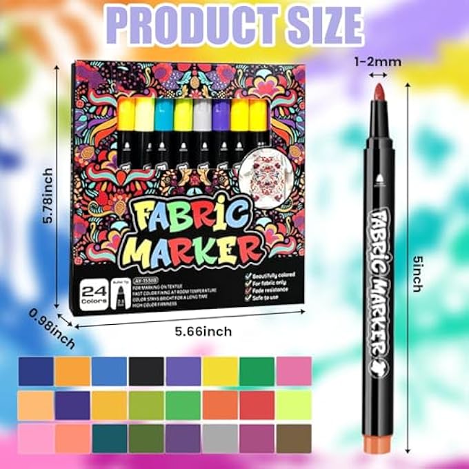 FM 24 PCS FABRIC PENS, FABRIC MARKERS WITH FINE TIP, LONG-LASTING LAUNDRY PEN FOR SHOES, CLOTHES, T-SHIRTS, DIY CRAFT KITS, CANVAS ART, FABRIC PAINTING TOOLS, TEXTILE MARKER SET FOR KIDS AND ADULTS - Image 3