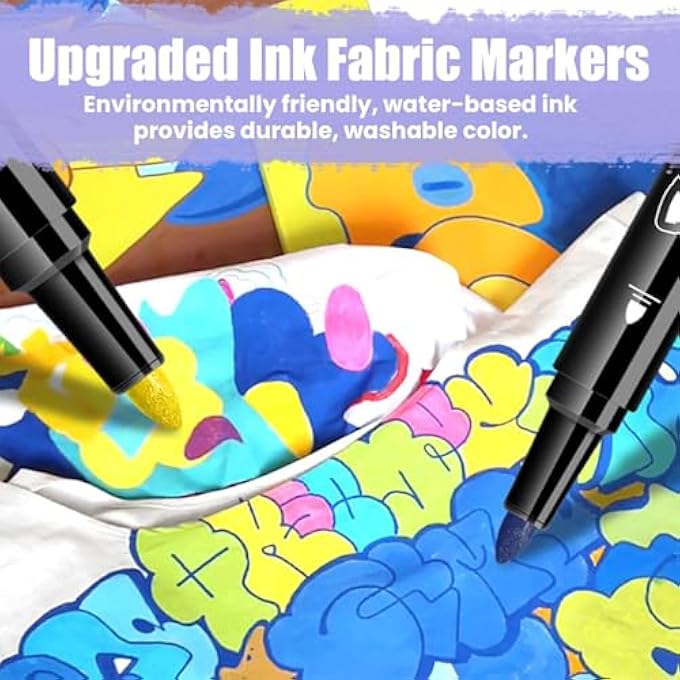 FM 24 PCS FABRIC PENS, FABRIC MARKERS WITH FINE TIP, LONG-LASTING LAUNDRY PEN FOR SHOES, CLOTHES, T-SHIRTS, DIY CRAFT KITS, CANVAS ART, FABRIC PAINTING TOOLS, TEXTILE MARKER SET FOR KIDS AND ADULTS - Image 5