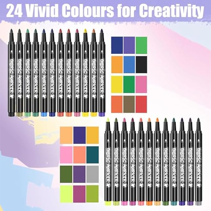 FM 24 PCS FABRIC PENS, FABRIC MARKERS WITH FINE TIP, LONG-LASTING LAUNDRY PEN FOR SHOES, CLOTHES, T-SHIRTS, DIY CRAFT KITS, CANVAS ART, FABRIC PAINTING TOOLS, TEXTILE MARKER SET FOR KIDS AND ADULTS - Image 4