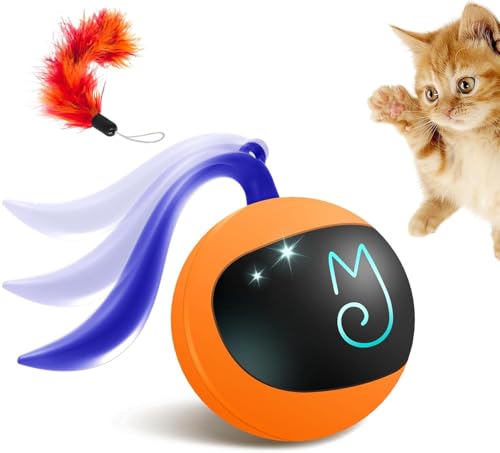 Migipaws Interactive Cat Ball Toy Set Fun Tracker Automatic Rolling Chase Ball with Fluffy Tail A Small Mice Rechargeable Orange - Image 1