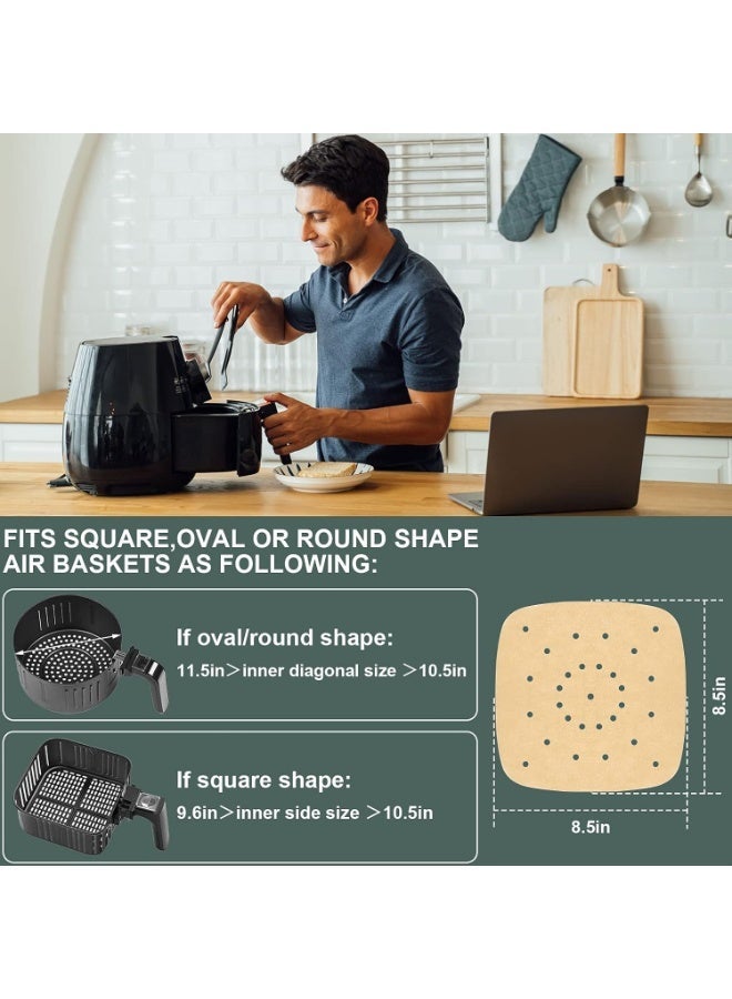 200Pcs 8.5 Inch Square Perforated Air Fryer Liners, Non-Stick Parchment Paper Sheets for Air Fryer, Steamer, Baking Pan, Heat Resistant Food Grade Bamboo Steamer Paper - Image 2