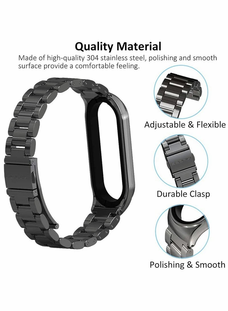 SYOSI Metal Watch Strap for Xiaomi Band, Stainless Steel WatchBand, Metal Replacement WatchBand, Smartwatch Replacement Bands, for Xiaomi Band 6/5/4/3 (Black) - Image 2
