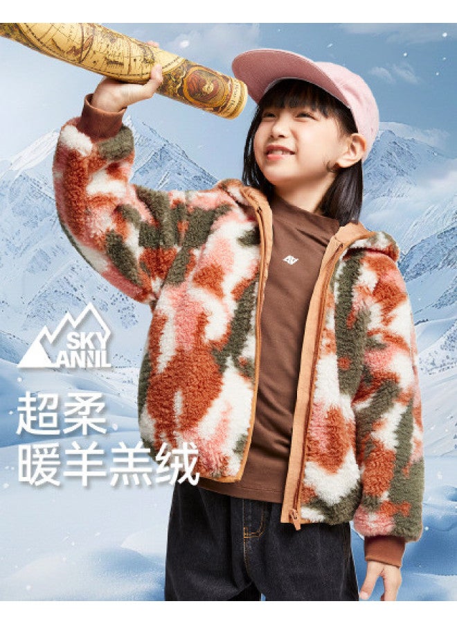 Annil كارديجان محبوك للفتيات، معطف دافئ متعدد الاستخدامات من صوف الحمل الشتوي للأطفال - Image 1