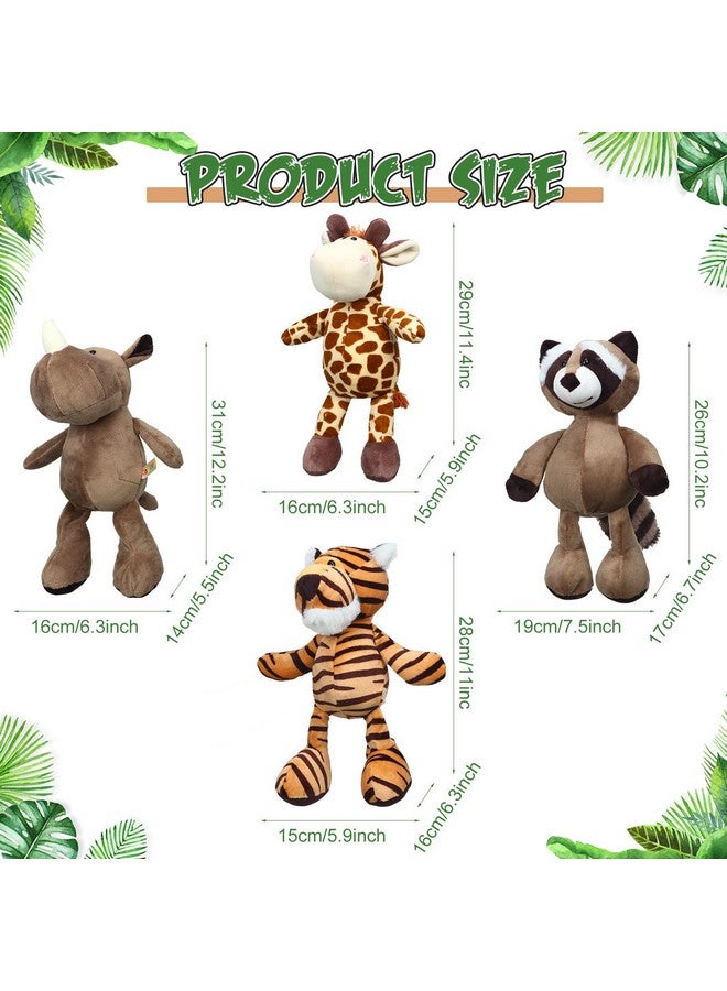 Zhanmai 9 Pieces Plush Jungle Animals Toys Stuffed Animals Bundle 11 Inch Cute Plush Animal Toys Includes Tiger Lion Elephant Monkey Zebra Raccoon Rhino Giraffe for Kids Animal Theme Party - Image 2