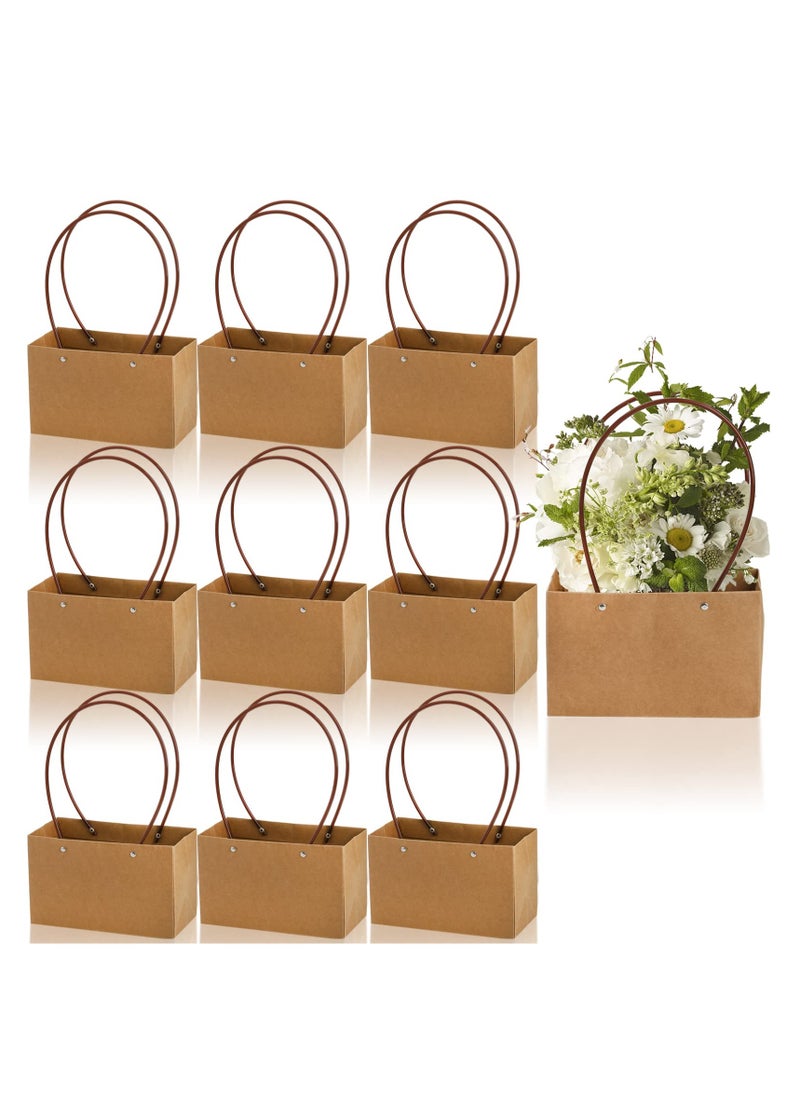 Excefore Kraft Paper Flower Gift Bags, 10 Pcs Brown Bouquet Bags Box with Handle, Small Brown Paper Carrier Tote Bags with Waterproof Lining, for Floral Arrangements, Birthday, Wedding Party Favor  - Image 1