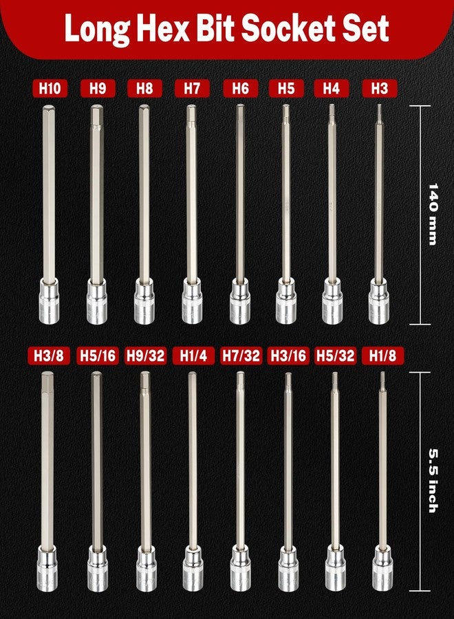 TOMMARS 16-Pc 3/8 Inch Drive Long Hex Bit Socket Set, Extra Long Allen Socket Set, CR-V and S2 Steel, SAE & Metric 1/8-3/8 in., 3-10 mm. - Image 3
