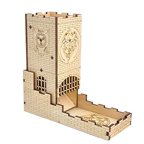 CZYY Castle Dice Tower with Tray Wood Laser Cut Dragon Carving Easy Roller Perfect for Board Game DD and RPG Castle - Image 1