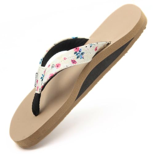 SHAPECRUNCH Women's Arch Support Slippers | Ortho Flipflops with soft MCR footbed - Reduce Pressure on Feet, Joints, and Back (Beige - Floral, UK Footwear Size System, Adult, Women, Numeric, Medium, 8) - Image 1