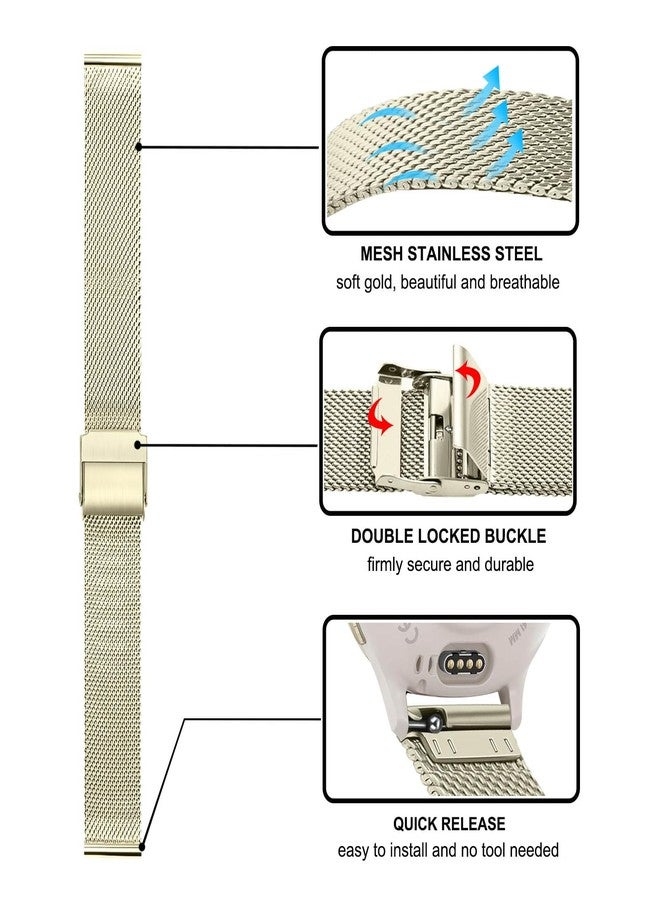 TRUMiRR Women Band for Venu 3S / Venu 4 41mm Smart Watch, Mesh Stainless Steel Watchband Soft Gold Strap for Garmin Venu 2S / Vivomove 3S / Forerunner 265S - Image 4