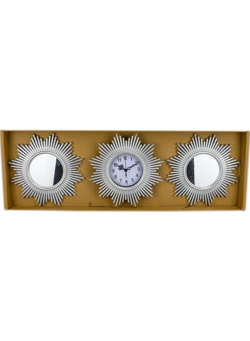 Decorative Wall Mirror With Clock Set Of 3 (Silver) For Wall Home Decoration Living Room Bedroom Wash Basin Craft Kitchen Hall  - Image 1