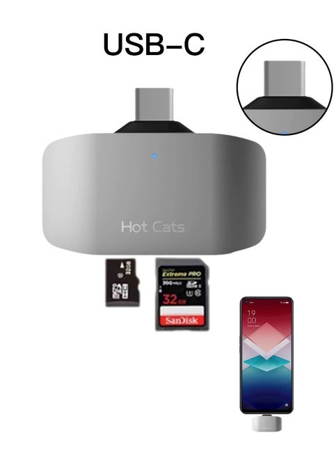 قارئ بطاقة SD لهاتف iPhone 15 و16، هاتف ذكي مزود بواجهة USB-C، يدعم بطاقات SD وTF وMicro SD، فضي