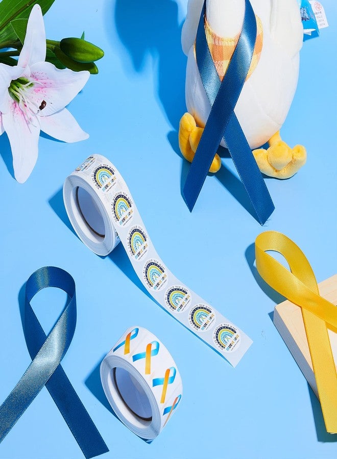 Epakh 1000 Pieces Down Syndrome Awareness Stickers Rainbow Blue and Yellow Ribbon Stickers Adhesive Down Syndrome Awareness Decal You Can Be Whatever You Want Envelopes Tag, 2 Roll - Image 3