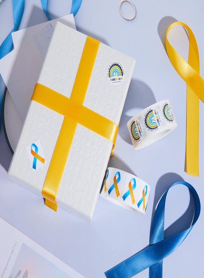 Epakh 1000 Pieces Down Syndrome Awareness Stickers Rainbow Blue and Yellow Ribbon Stickers Adhesive Down Syndrome Awareness Decal You Can Be Whatever You Want Envelopes Tag, 2 Roll - Image 5