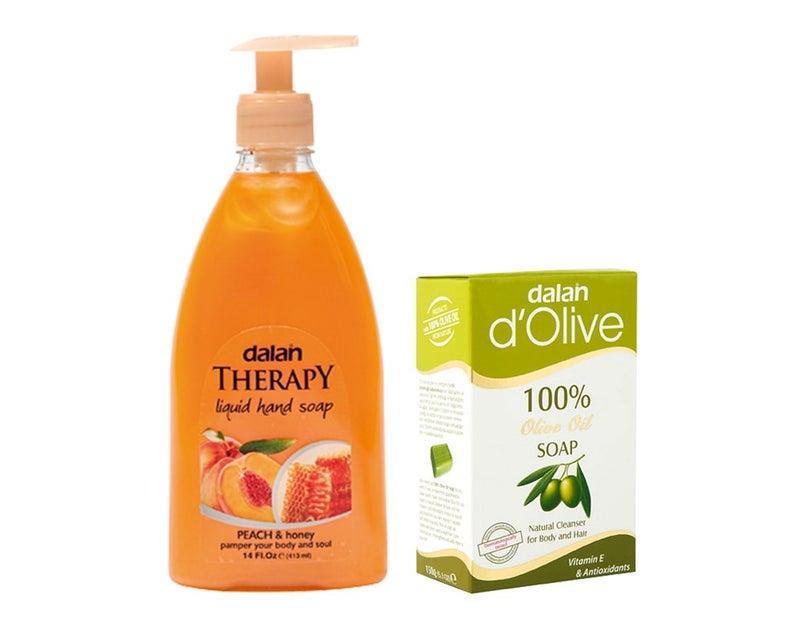 Combo Pack of 400 ml PEACH  HONEY Exotic International Fragrances in HandwashLiquid Soap  Dalan dOlive 100 Pure Olive Oil Soap 150 gm