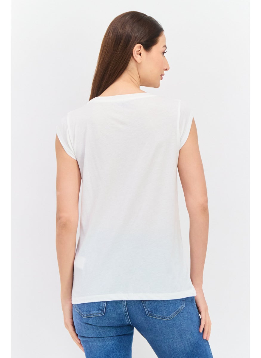 Pepe Jeans - Women Crew Neck Cap Sleeve Graphic Printed T-Shirt, White - Image 1