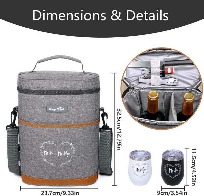 Hap Tim Wedding Gifts for Couples, Bridal Shower Gifts, Engagement Gifts for Newlyweds, Mr and Mrs gifts - Wine Cooler Bag Insulated Wine Carrier Tote with Tumblers, Bamboo Cheese Borad - Image 4