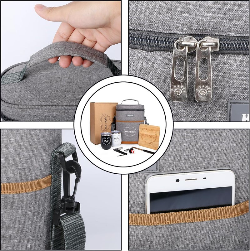 Hap Tim Wedding Gifts for Couples, Bridal Shower Gifts, Engagement Gifts for Newlyweds, Mr and Mrs gifts - Wine Cooler Bag Insulated Wine Carrier Tote with Tumblers, Bamboo Cheese Borad - Image 3