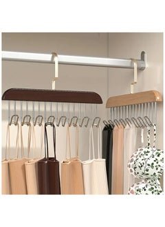 FALMER 1pc Wooden Hanger with 8 Metal Hooks, Suitable for Ties, Hats, Belts, Suspenders and Formal Wear, Soft Retro Decorative Wooden Hanger  - Image 1