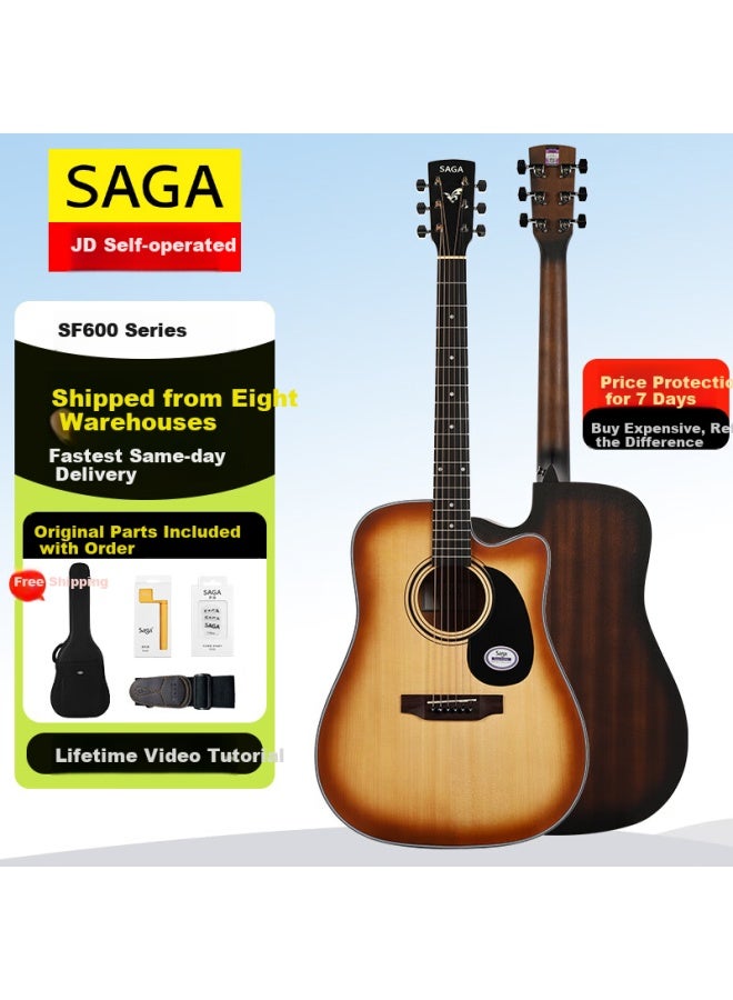 Saga Spruce Wood Sf600cw Desert Color Entry-level Acoustic Guitar, 41-inch Guitar, Recommended For Beginners, Gift Package Included, Teaching Material - Image 1