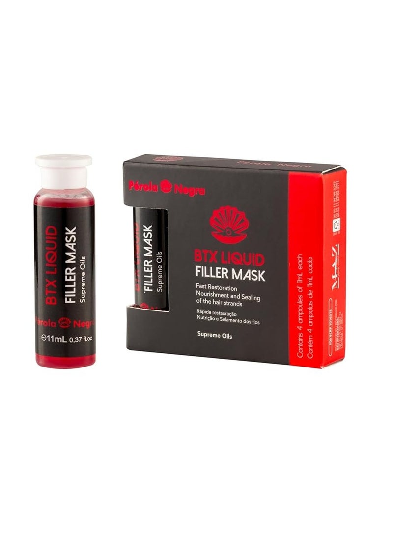Perola Negra قناع ملء سائل بيراولا نيغرا بي تي إكس، استعادة سريعة، تغذية وإغلاق خيوط الشعر، علبة تحتوي على 4 أمبولات سعة 11 مل لكل منها - Image 1