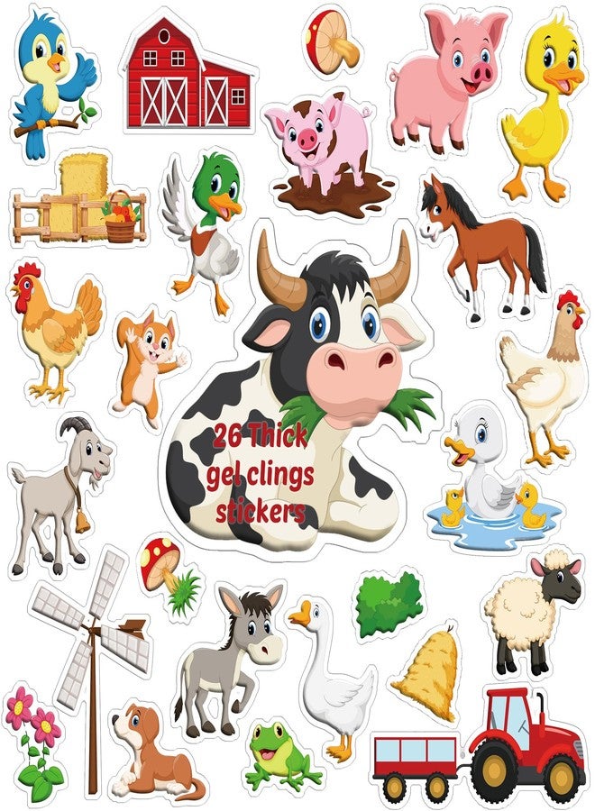 Seenelling 26 Pcs Farm Animal Gel Clings Thick Farm Window Gels Decals Reusable Animal Stickers Removable Jelly Cow Chicken Pig Duck Stickers Decorations for Window Refrigerator Classroom Party Decor - Image 1