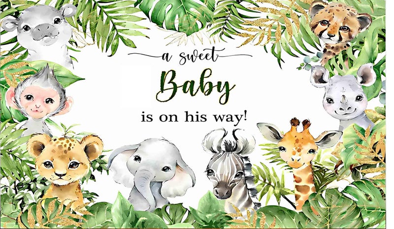 Backdropon Jungle Safari Animals Theme Newborn Baby Shower Design Backdrop for New Born Decoration Traditional/Background Curtain Cloth Festival Size 3 Feet Height and 5 Feet Width(3 * 5) - Image 1