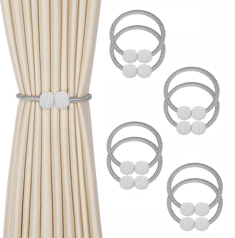 INOVERA (LABEL) 8 Pieces Magnetic Curtain Tiebacks - Decorative Windows Curtain Tie Rope - Drapery Holdbacks for Home, Office (Grey) - Image 1