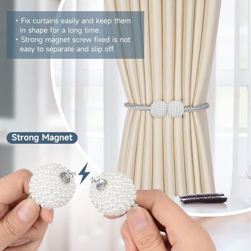 INOVERA (LABEL) 8 Pieces Magnetic Curtain Tiebacks - Decorative Windows Curtain Tie Rope - Drapery Holdbacks for Home, Office (Grey) - Image 4