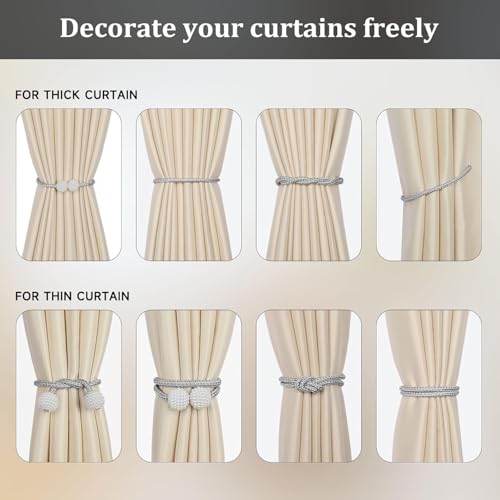 INOVERA (LABEL) 8 Pieces Magnetic Curtain Tiebacks - Decorative Windows Curtain Tie Rope - Drapery Holdbacks for Home, Office (Grey) - Image 3