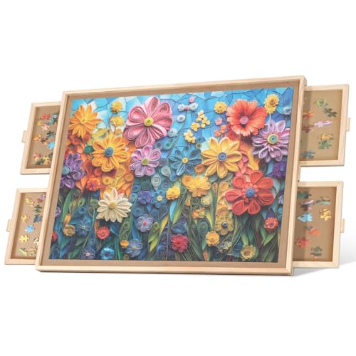 BuilderButler 1000 Pieces Rotating Puzzle Board with 4 Drawers2874x2094 Portable Wooden Jigsaw Puzzle Table with Lazy Susan Spinning Cover for Adults - Image 1
