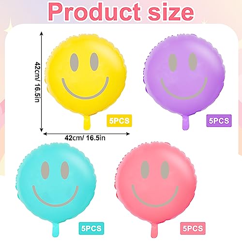 Whaline 20Pcs 165inch Happy Smile Balloons Smile Face Foil Balloons Large Macaron Round Birthday Party Foil Balloons for Birthday Party Wedding Baby Shower Decoration Festival Supplies 4 Colors - Image 5