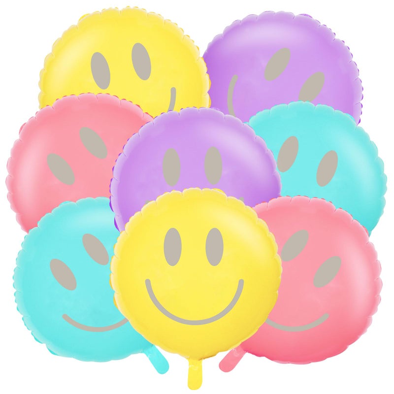 Whaline 20Pcs 165inch Happy Smile Balloons Smile Face Foil Balloons Large Macaron Round Birthday Party Foil Balloons for Birthday Party Wedding Baby Shower Decoration Festival Supplies 4 Colors - Image 3