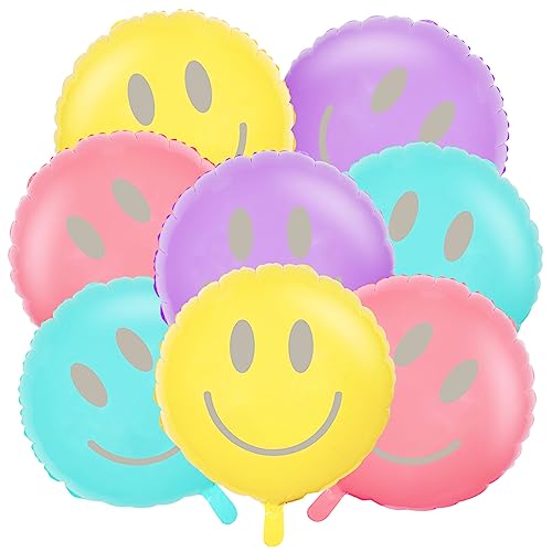 Whaline 20Pcs 165inch Happy Smile Balloons Smile Face Foil Balloons Large Macaron Round Birthday Party Foil Balloons for Birthday Party Wedding Baby Shower Decoration Festival Supplies 4 Colors - Image 1