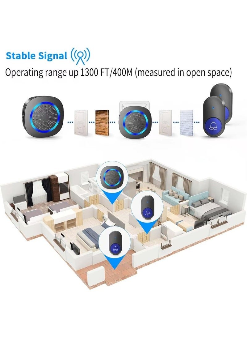 جرس باب لاسلكي، جهاز استقبال LED مصغر مقاوم للماء مع نطاق طويل يبلغ 300 متر، جرس دخول بدون أسلاك بصوت عالٍ مع 5 مستويات للصوت، 32 نغمة، مع بطارية لمحلات المنازل والمدارس والمكاتب - Image 5