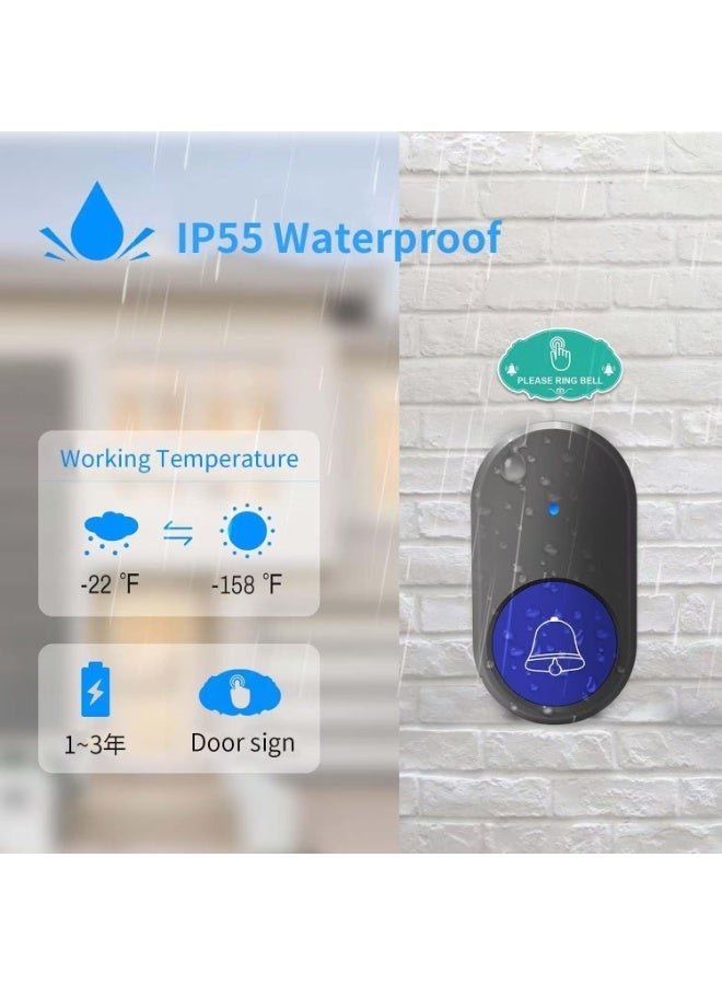 جرس باب لاسلكي، جهاز استقبال LED مصغر مقاوم للماء مع نطاق طويل يبلغ 300 متر، جرس دخول بدون أسلاك بصوت عالٍ مع 5 مستويات للصوت، 32 نغمة، مع بطارية لمحلات المنازل والمدارس والمكاتب - Image 3