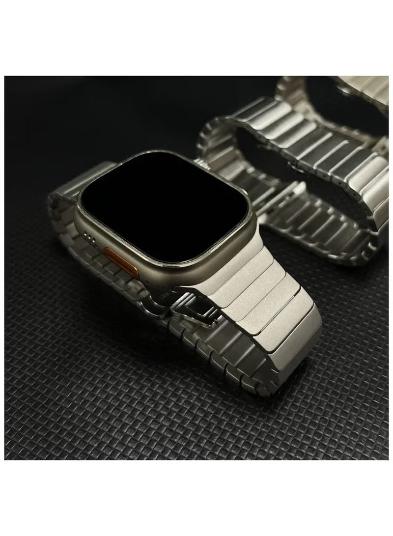هونج كونج حزام ساعة معدني من التيتانيوم لساعة Apple Watch Series 10 | الترا 2 | 8 الترا | 9 | 8 | 7 | 6، 49/46/45/44/42 ملم سوار معصم معدني من الستانلس ستيل - تيتانيوم - Image 3