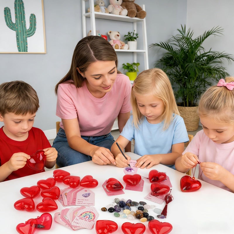 Mason Life Valentine's Day Gem Gifts for Kids - 28 Pack Crystal Gems and Cards with Heart Boxes, Natural Crystals Rock Gift Exchange for School Boys and Girls, Fun Classroom Exchange Party Favor - Image 4
