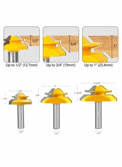 Y&D 45 Degree Lock Miter Router Bit, for 1/2in, 1in Cutting Height, 1/2 Inch Shank, Easy to Create Joint, 3 pcs Set  - Image 2