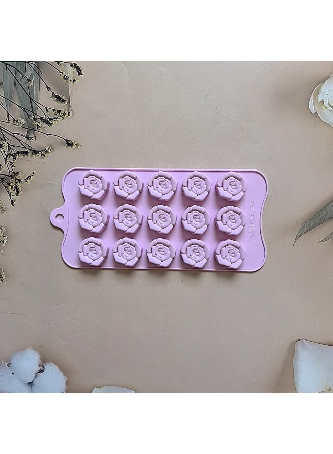 15-Cavity Silicone Baking Tools Rose Chocolate Candy Mold Dessert Pudding Cake Baking Supplies Heat Resistant Non-Stick Coating-Color:Horse Purple - Image 1