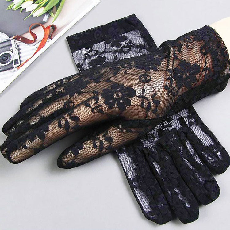 Summer short sun protection gloves for Women summer Korean style lace thin sun protection driving breathable ultra-thin gloves for women Wholesale T002 pink  - Image 4