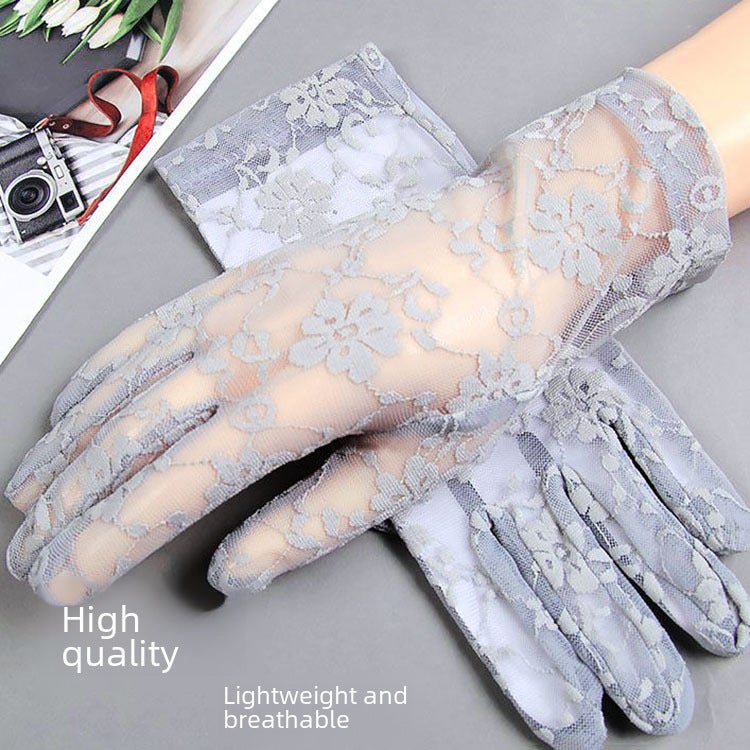 Summer short sun protection gloves for Women summer Korean style lace thin sun protection driving breathable ultra-thin gloves for women Wholesale T002 pink  - Image 5