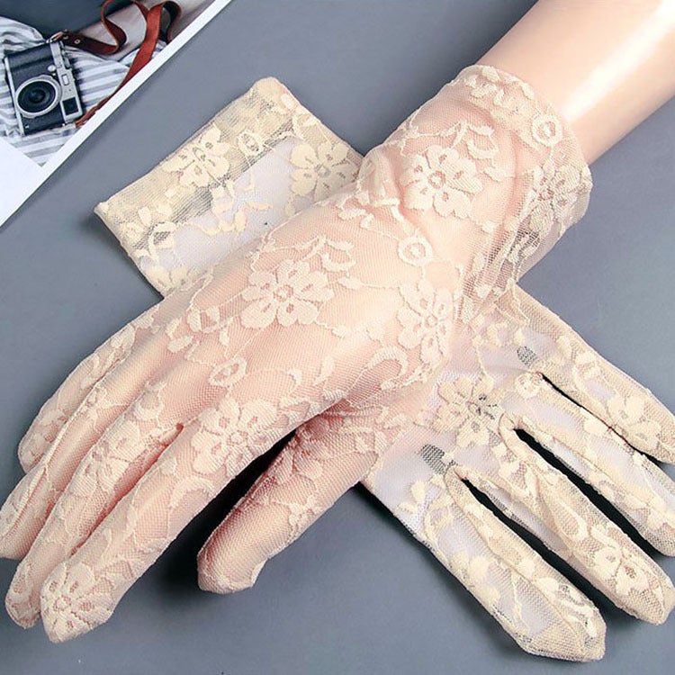 Summer short sun protection gloves for Women summer Korean style lace thin sun protection driving breathable ultra-thin gloves for women Wholesale T002 pink  - Image 2