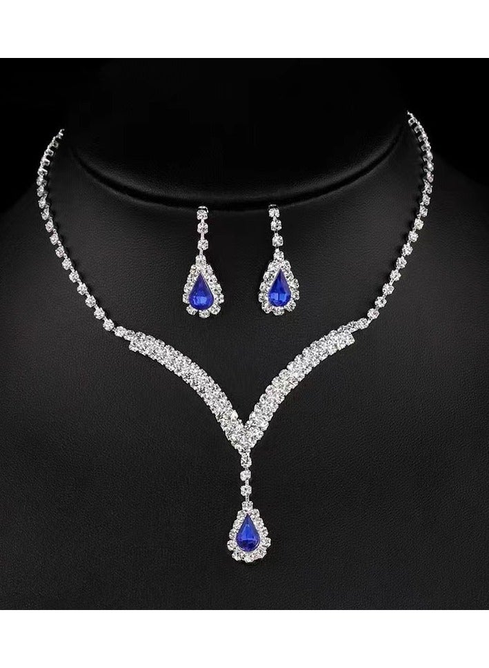 Royal blue necklace stud earrings set - Image 1