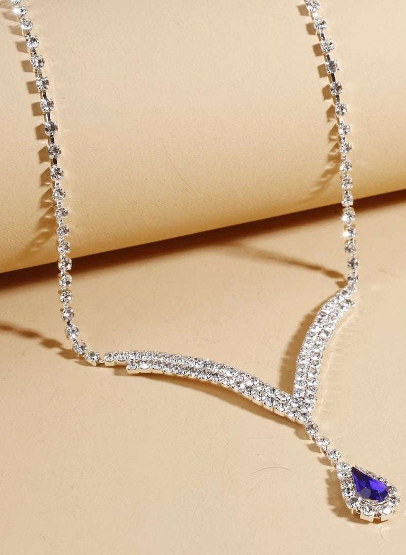 Royal blue necklace stud earrings set - Image 2