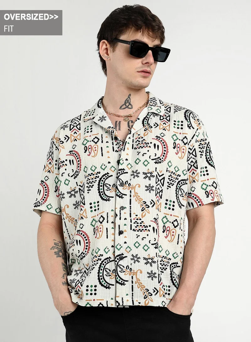 كامبوس سوترا Men's Off-White Oversized Bohemian Shirt